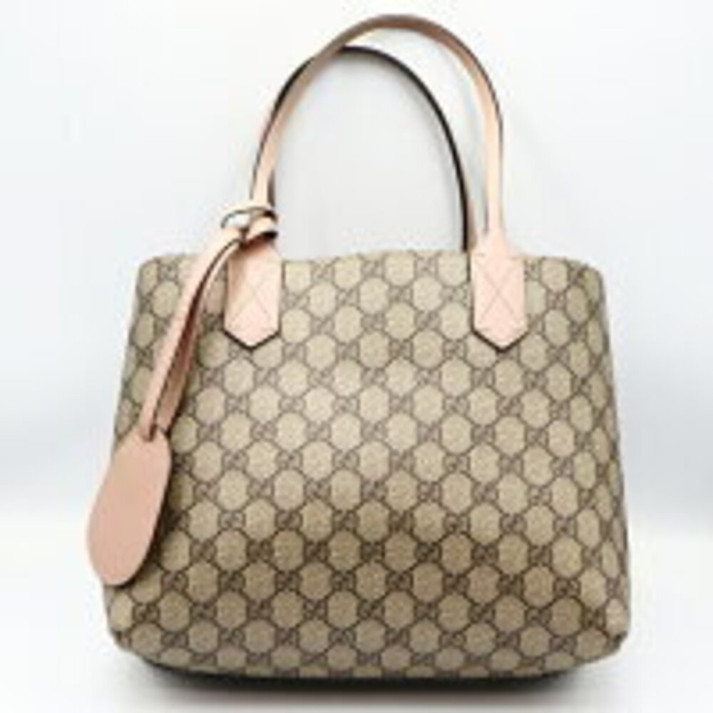 Gucci Reversible GG Leather Tote Bag Canvas Pink Beige